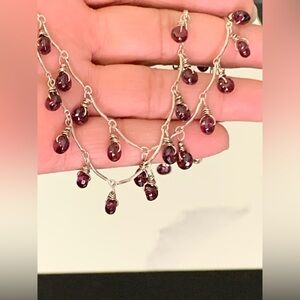 Vintage 925 Sterling Silver Red Garnet Ball Necklace  19”  / 18g
